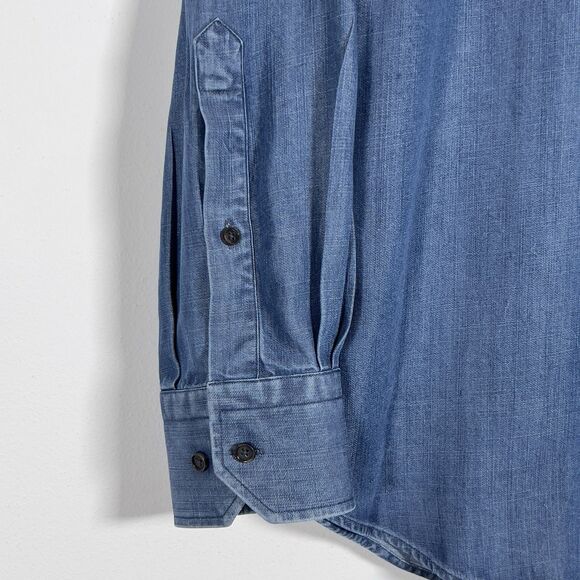 Hagen Carmel CA Chambray Denim Button Up Shirt Mens Sz L Blue Long Sleeve - Picture 3 of 10